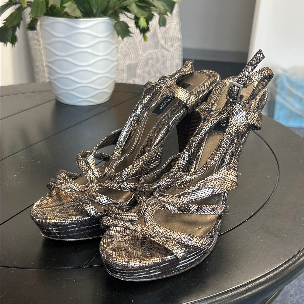 White House Black Market Metallic Snake-Print Slingback Platform Heels 7.5